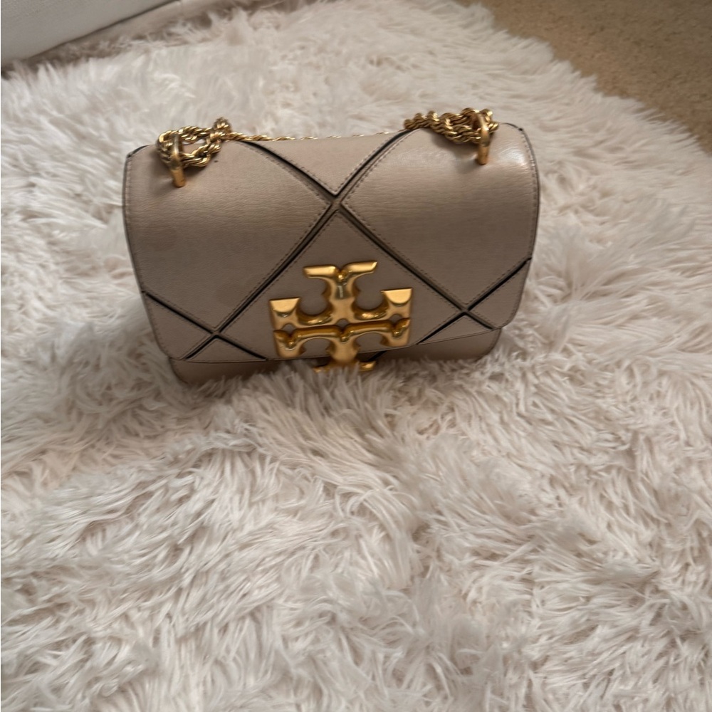 Tory Burch Taupe Crossbody Bag with Gold Chain